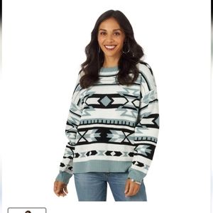 Wrangler Women's Retro Southwestern Drop Sleeve Sweater Blue Black XXL Cowgirl